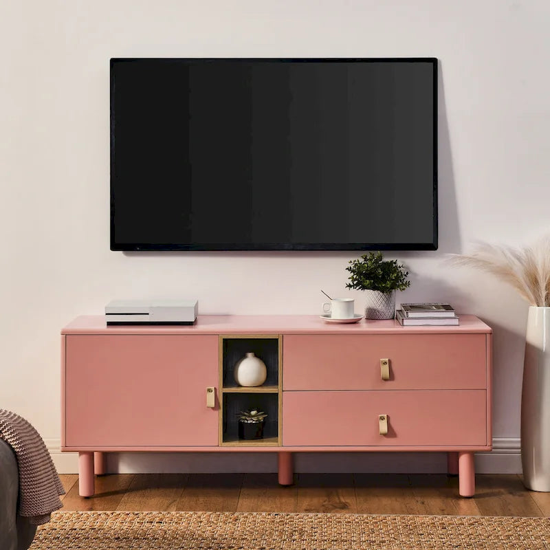 TV-Schrank mit Schublade, Tür und Ledergriff