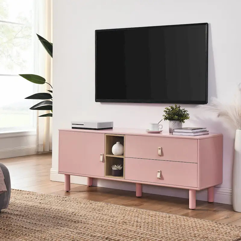 TV-Schrank mit Schublade, Tür und Ledergriff