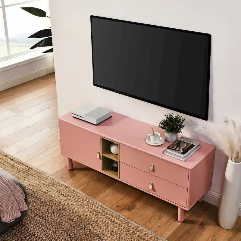 TV-Schrank mit Schublade, Tür und Ledergriff