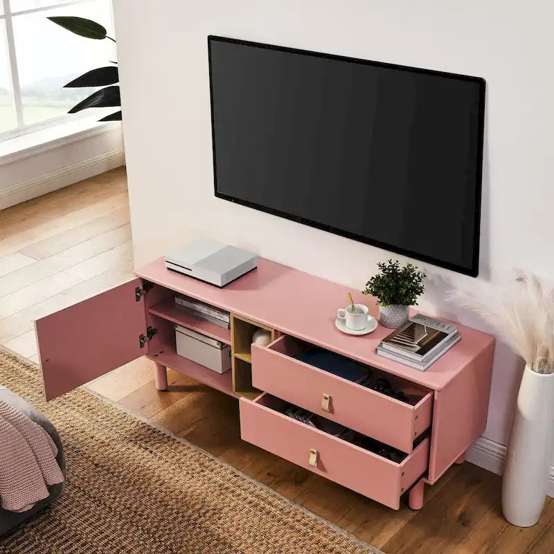 TV-Schrank mit Schublade, Tür und Ledergriff