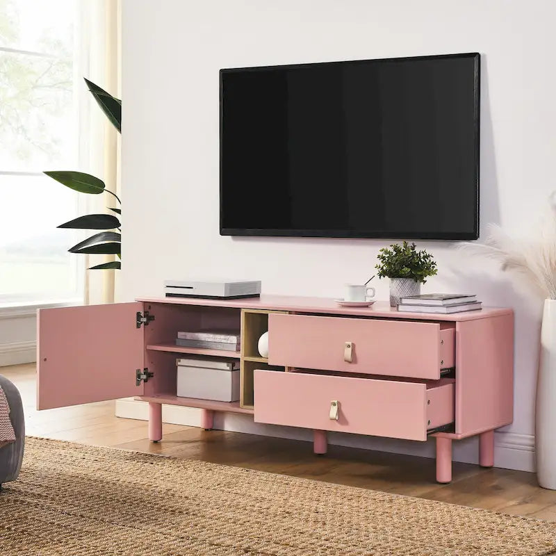 TV-Schrank mit Schublade, Tür und Ledergriff