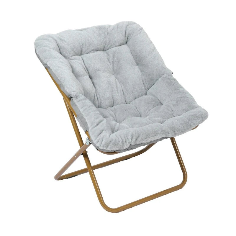 Faltbarer Oversize-Sessel mit Kunstfellbezug und Stahlrahmen