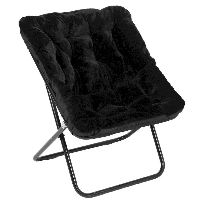 Faltbarer Oversize-Sessel mit Kunstfellbezug und Stahlrahmen