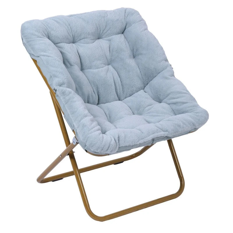 Faltbarer Oversize-Sessel mit Kunstfellbezug und Stahlrahmen