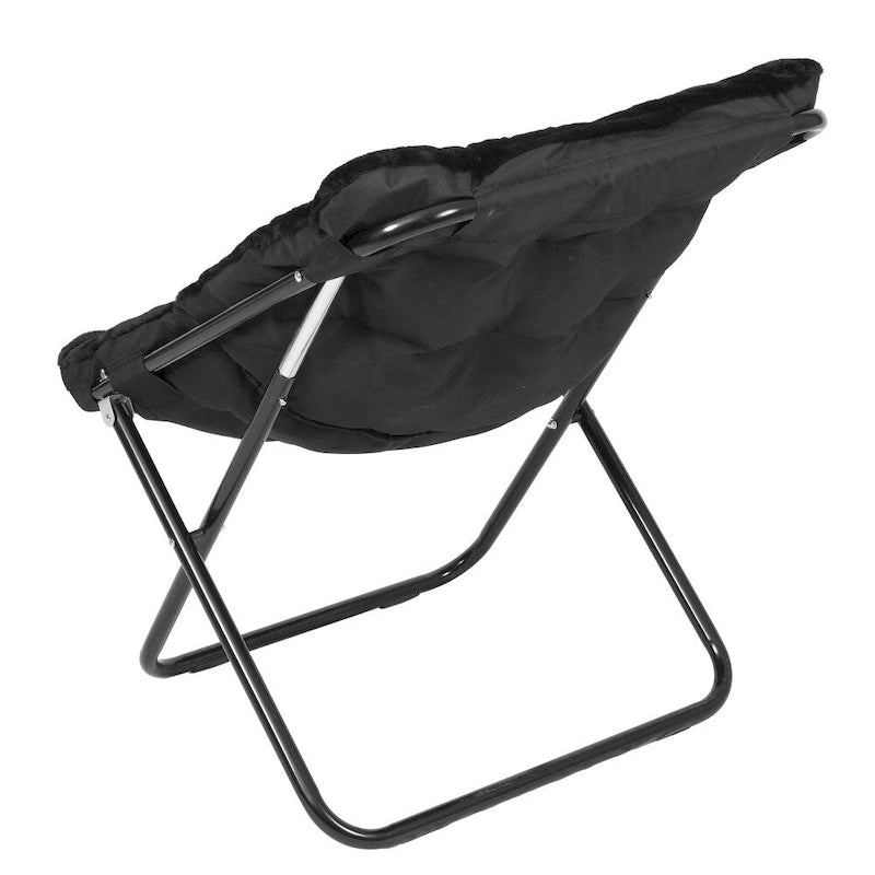 Faltbarer Oversize-Sessel mit Kunstfellbezug und Stahlrahmen