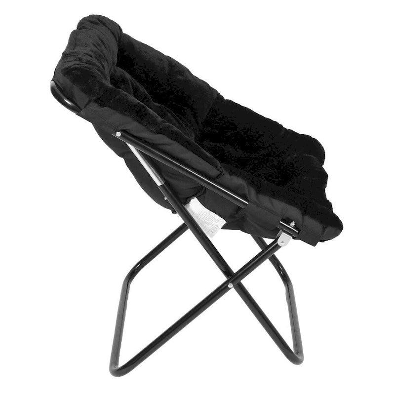Faltbarer Oversize-Sessel mit Kunstfellbezug und Stahlrahmen