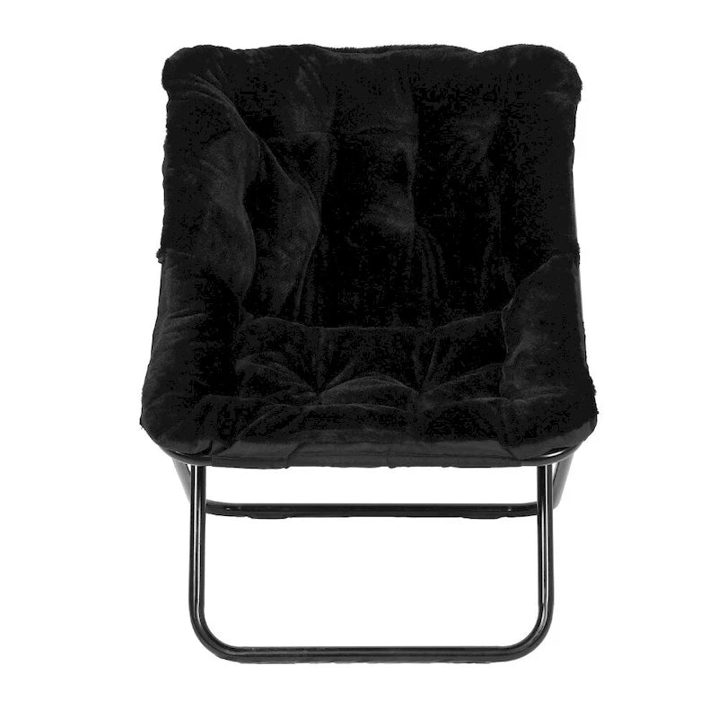 Faltbarer Oversize-Sessel mit Kunstfellbezug und Stahlrahmen