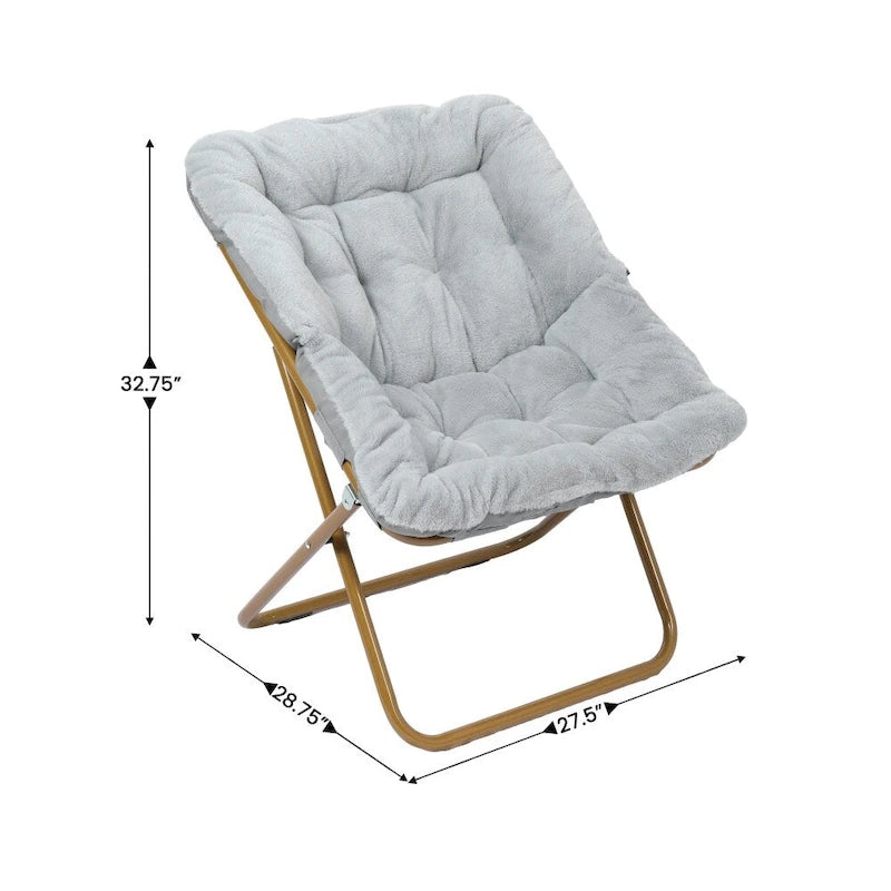 Faltbarer Oversize-Sessel mit Kunstfellbezug und Stahlrahmen