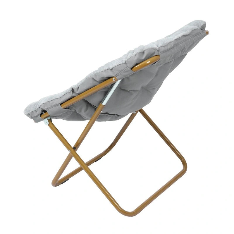 Faltbarer Oversize-Sessel mit Kunstfellbezug und Stahlrahmen