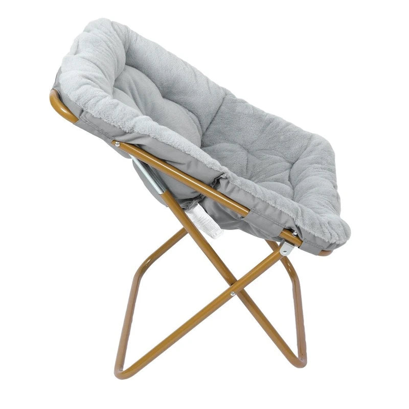 Faltbarer Oversize-Sessel mit Kunstfellbezug und Stahlrahmen