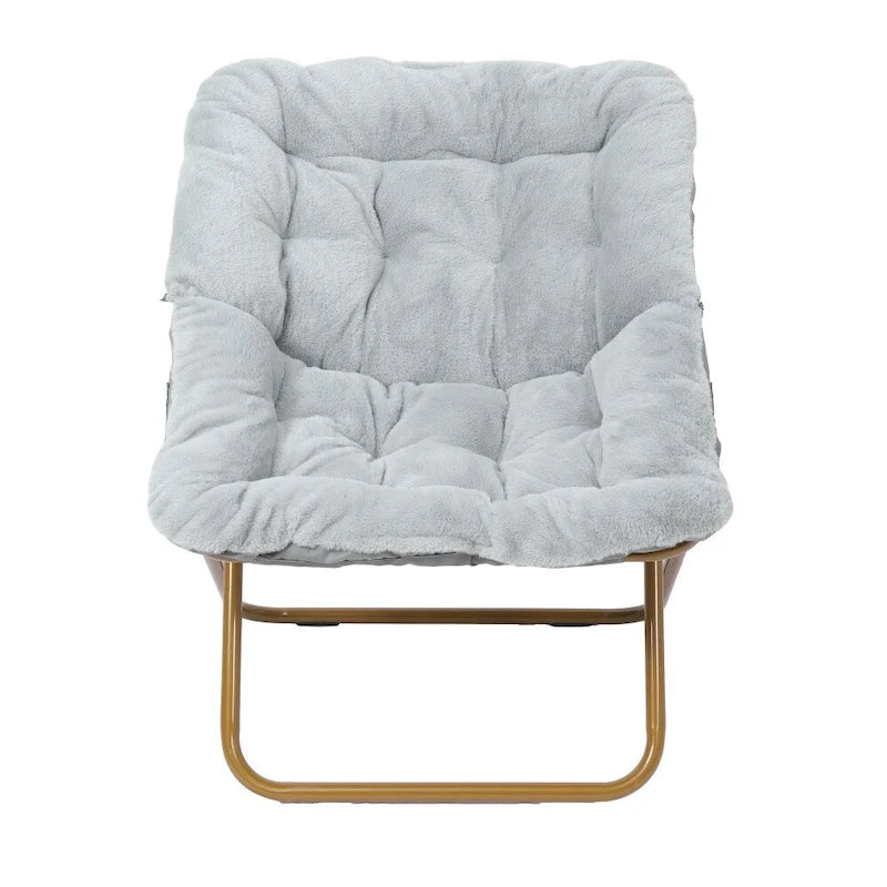 Faltbarer Oversize-Sessel mit Kunstfellbezug und Stahlrahmen