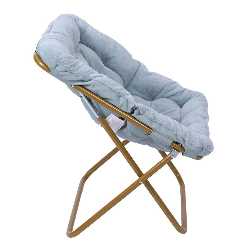 Faltbarer Oversize-Sessel mit Kunstfellbezug und Stahlrahmen