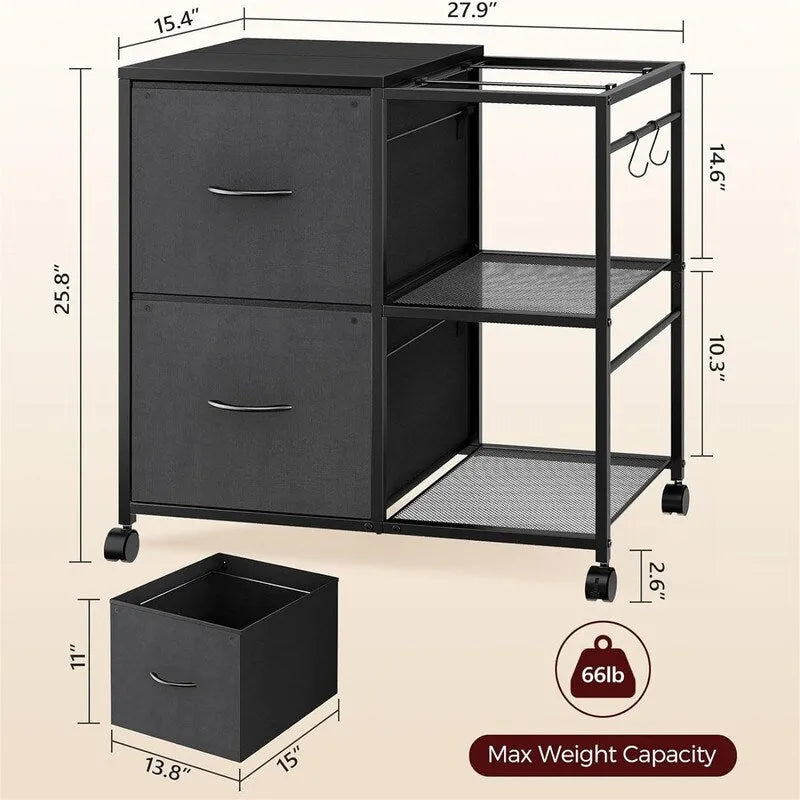 Aktenschrank 2 Stoffschubladen Lateralschrank passt für A4 oder Letter Format – 15,4T x 27,9B x 25,8H
