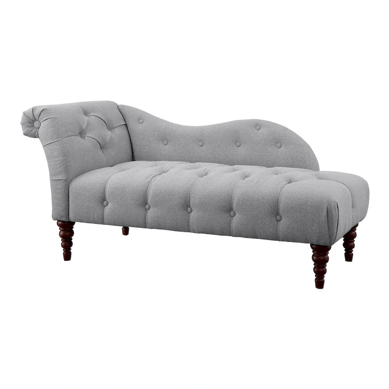 66" Gepolsterter Grauer Polyester Chaise Lounger mit Braunen Massivholzbeinen