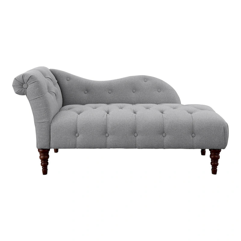 66" Gepolsterter Grauer Polyester Chaise Lounger mit Braunen Massivholzbeinen