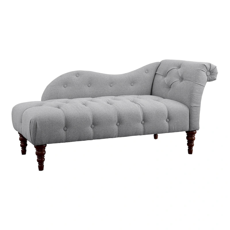 66" Gepolsterter Grauer Polyester Chaise Lounger mit Braunen Massivholzbeinen
