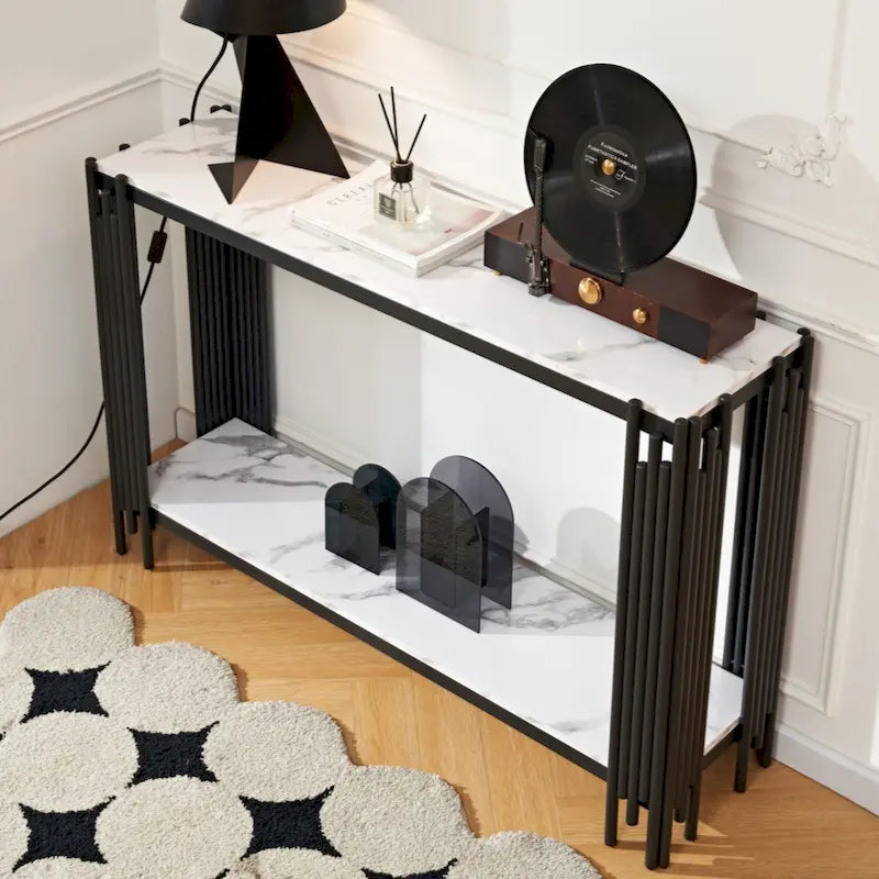 2-stöckiger Konsolentisch in Marmoroptik – 48,82L x 13,39B x 31,5H