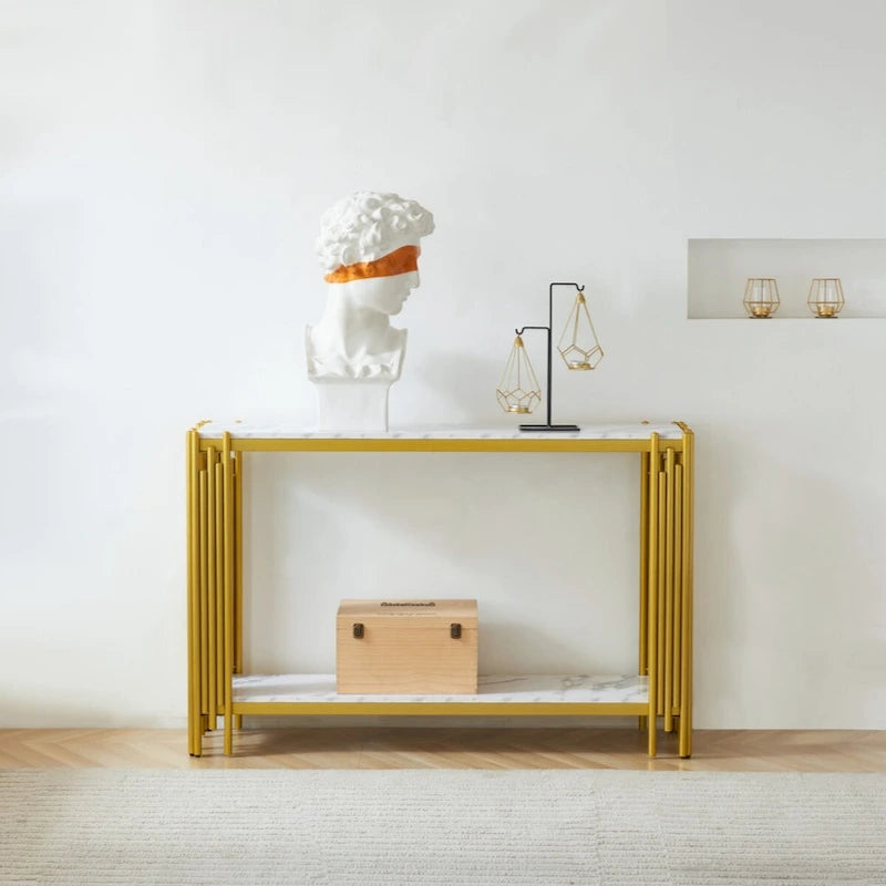 2-stöckiger Konsolentisch in Marmoroptik – 48,82L x 13,39B x 31,5H