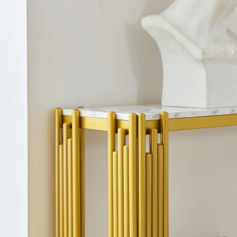 2-stöckiger Konsolentisch in Marmoroptik – 48,82L x 13,39B x 31,5H
