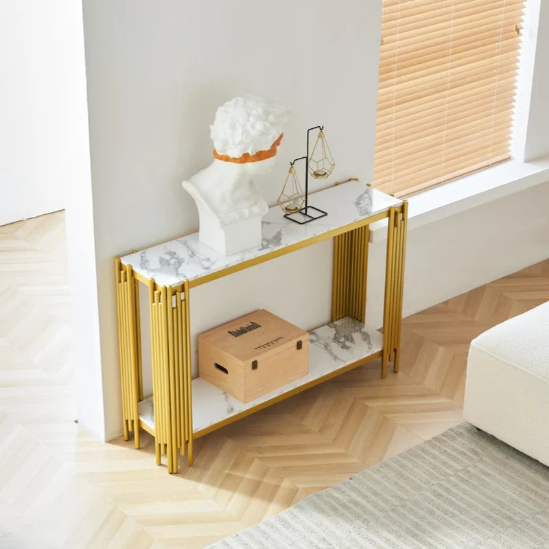 2-stöckiger Konsolentisch in Marmoroptik – 48,82L x 13,39B x 31,5H