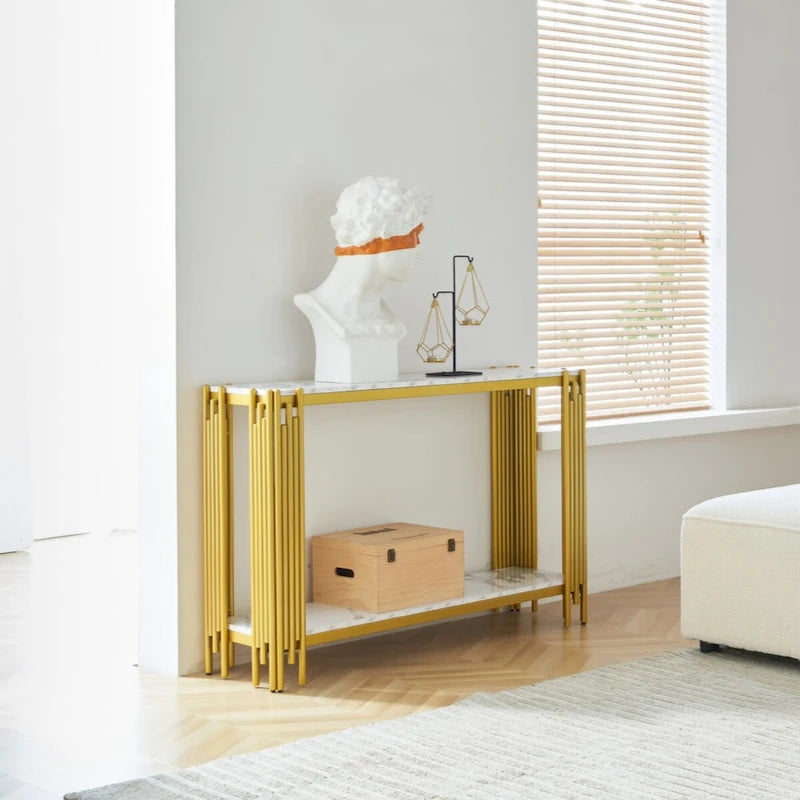 2-stöckiger Konsolentisch in Marmoroptik – 48,82L x 13,39B x 31,5H
