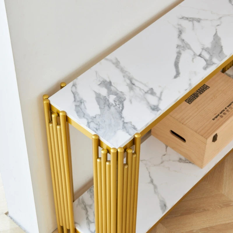 2-stöckiger Konsolentisch in Marmoroptik – 48,82L x 13,39B x 31,5H