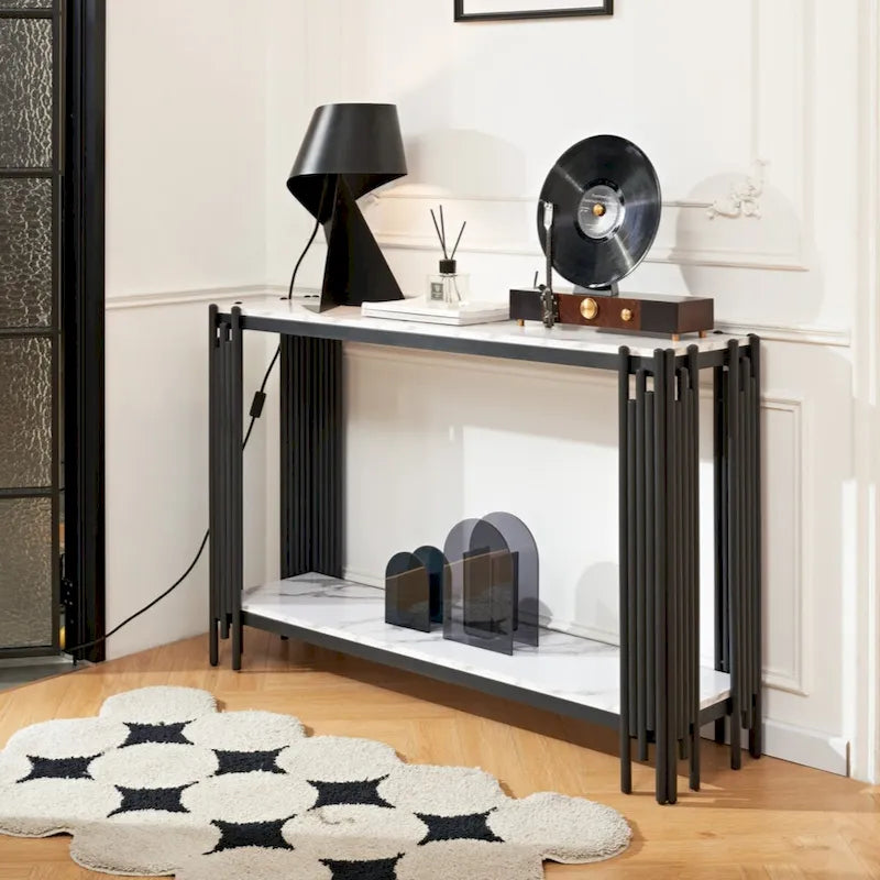 2-stöckiger Konsolentisch in Marmoroptik – 48,82L x 13,39B x 31,5H