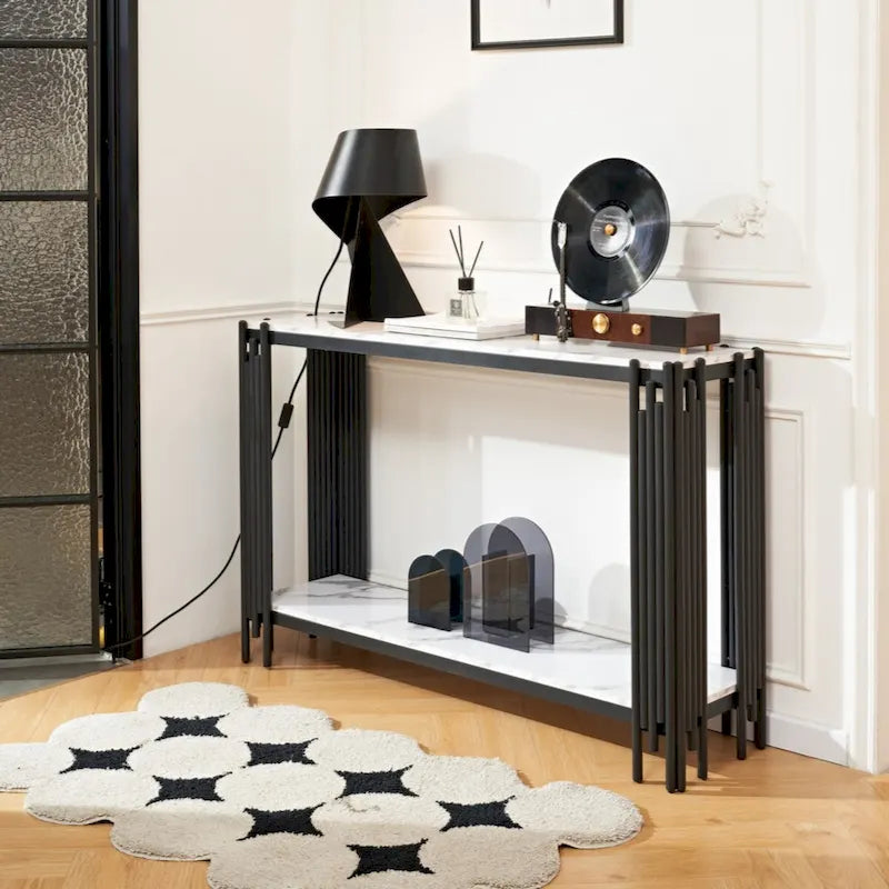 2-stöckiger Konsolentisch in Marmoroptik – 48,82L x 13,39B x 31,5H