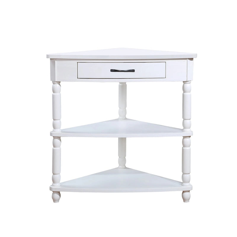 3-stöckiger dreieckiger Eckschrank mit Massivholzbeinen – 86L x 51B x 88H cm
