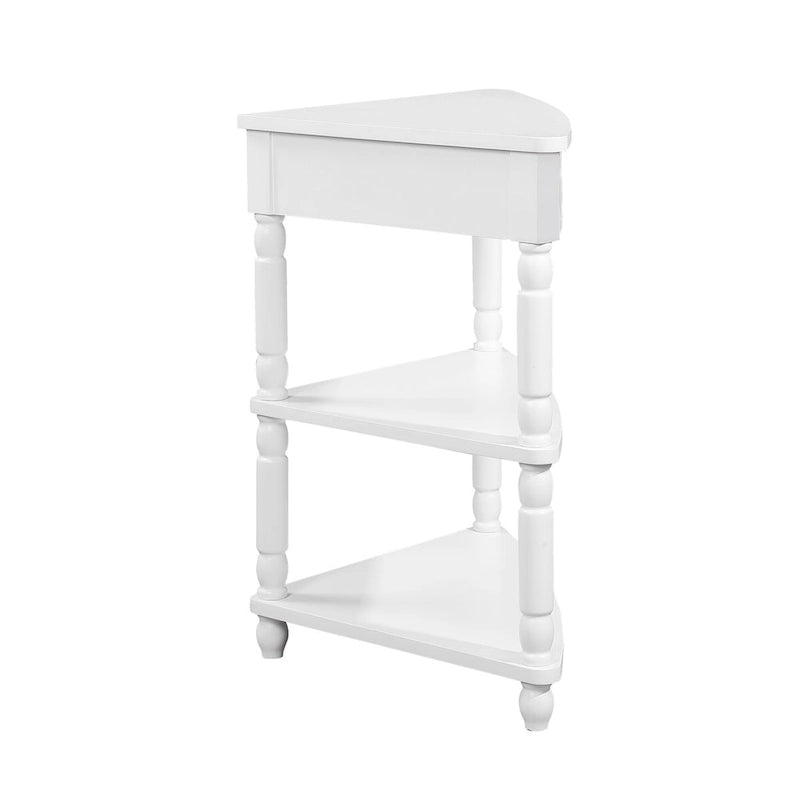 3-stöckiger dreieckiger Eckschrank mit Massivholzbeinen – 86L x 51B x 88H cm