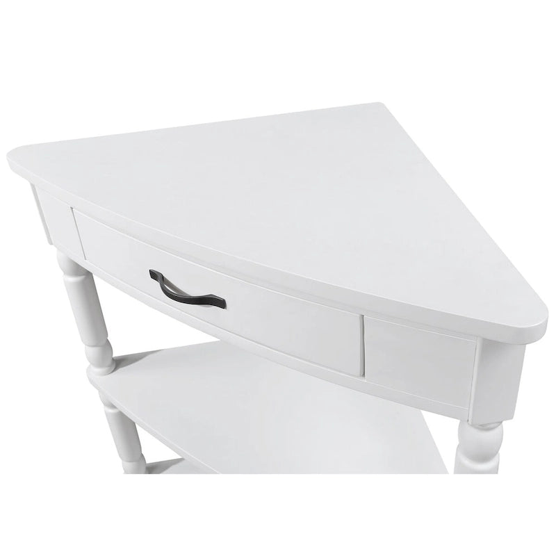 3-stöckiger dreieckiger Eckschrank mit Massivholzbeinen – 86L x 51B x 88H cm