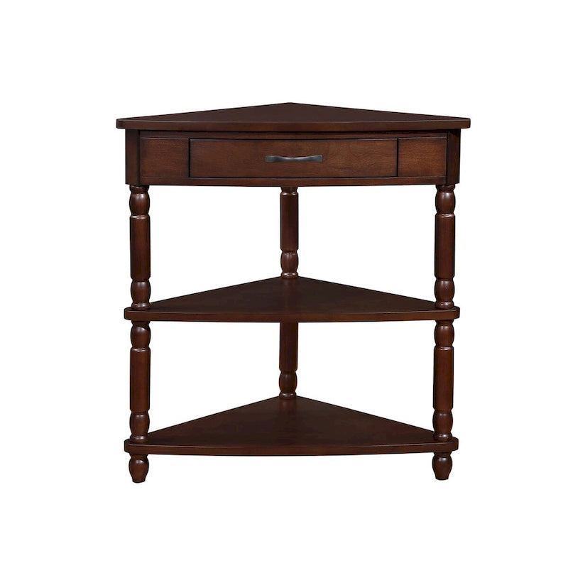 3-stöckiger dreieckiger Eckschrank mit Massivholzbeinen – 86L x 51B x 88H cm