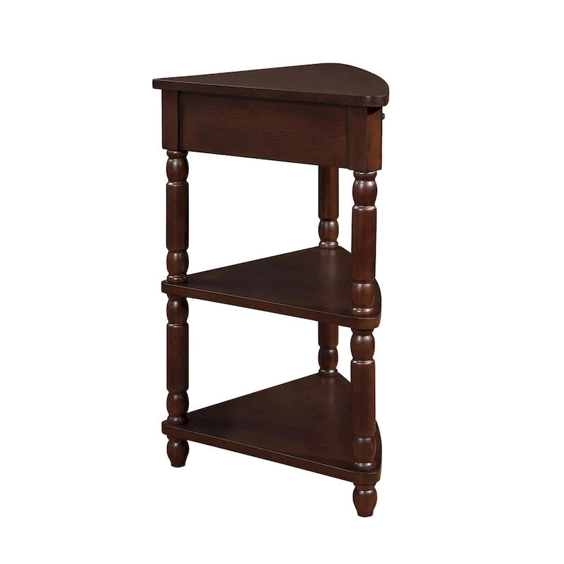 3-stöckiger dreieckiger Eckschrank mit Massivholzbeinen – 86L x 51B x 88H cm