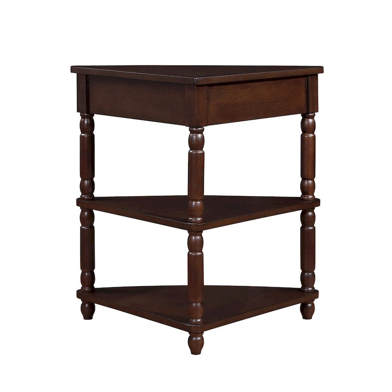 3-stöckiger dreieckiger Eckschrank mit Massivholzbeinen – 86L x 51B x 88H cm