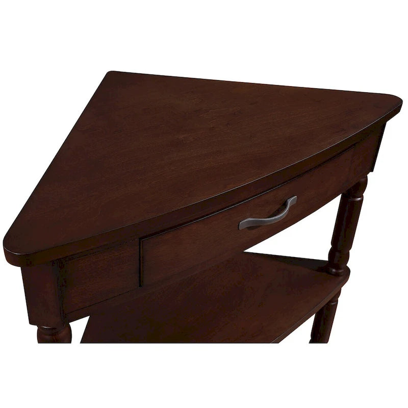 3-stöckiger dreieckiger Eckschrank mit Massivholzbeinen – 86L x 51B x 88H cm
