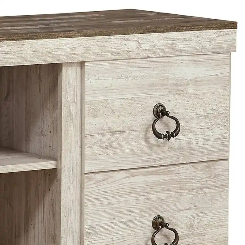 60 Zoll Rustikaler TV-Medienschrank, runde Griffe, Holz, Weiß