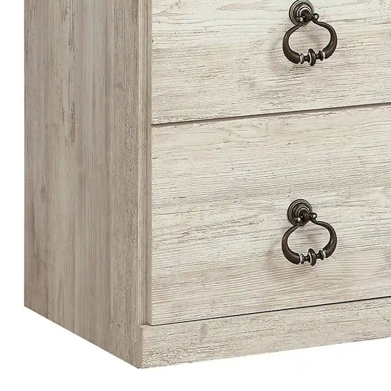 60 Zoll Rustikaler TV-Medienschrank, runde Griffe, Holz, Weiß
