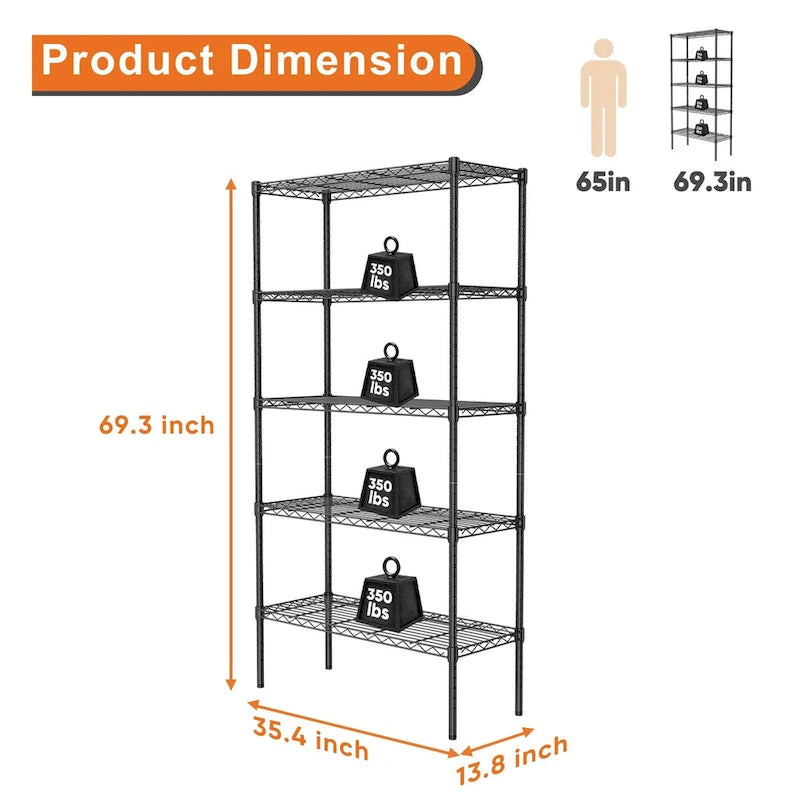 Lagerregal, verstellbares Metallregal, Schwerlast-Standregal-Organizer für Küche, Schrank,, Speisekammer, Garage, 5 Ebenen