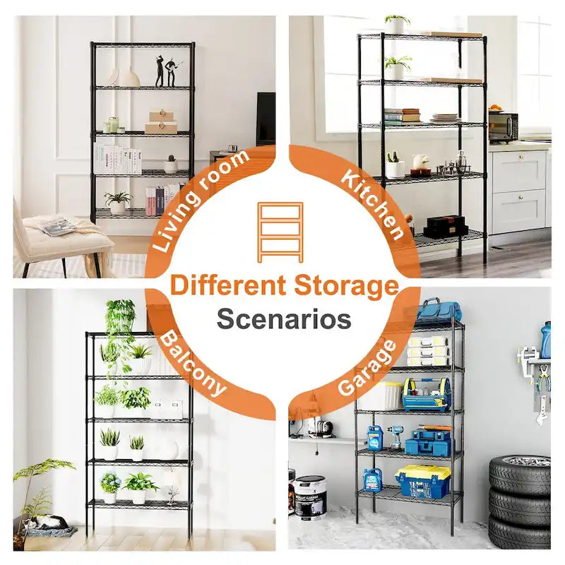 Lagerregal, verstellbares Metallregal, Schwerlast-Standregal-Organizer für Küche, Schrank,, Speisekammer, Garage, 5 Ebenen