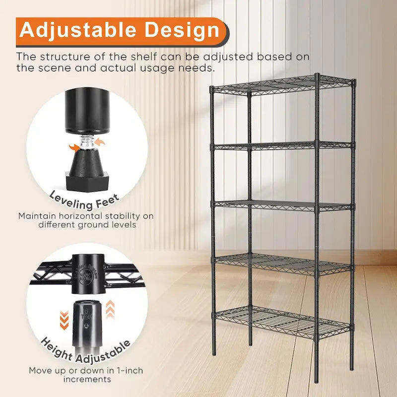 Lagerregal, verstellbares Metallregal, Schwerlast-Standregal-Organizer für Küche, Schrank,, Speisekammer, Garage, 5 Ebenen